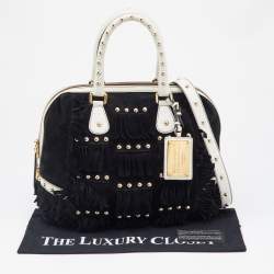 Pre Owned Dolce & Gabbana Black Suede and Leather Fringed Satchel