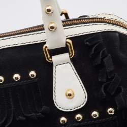 Pre Owned Dolce & Gabbana Black Suede and Leather Fringed Satchel