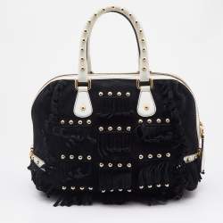 Pre Owned Dolce & Gabbana Black Suede and Leather Fringed Satchel