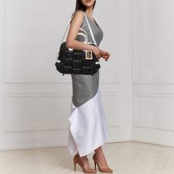 Pre Owned Dolce & Gabbana Black Suede and Leather Fringed Satchel