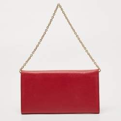 Pre Owned Dolce & Gabbana Red Leather Wallet On Chain