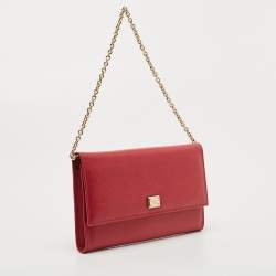 Pre Owned Dolce & Gabbana Red Leather Wallet On Chain