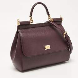 Pre Owned Dolce & Gabbana Burgundy Leather Medium Miss Sicily Top Handle Bag
