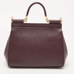 Pre Owned Dolce & Gabbana Burgundy Leather Medium Miss Sicily Top Handle Bag