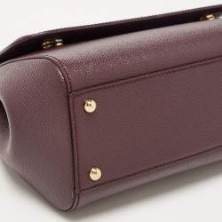 Pre Owned Dolce & Gabbana Burgundy Leather Medium Miss Sicily Top Handle Bag