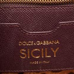 Pre Owned Dolce & Gabbana Burgundy Leather Medium Miss Sicily Top Handle Bag