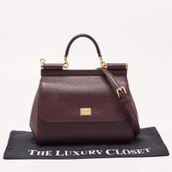 Pre Owned Dolce & Gabbana Burgundy Leather Medium Miss Sicily Top Handle Bag