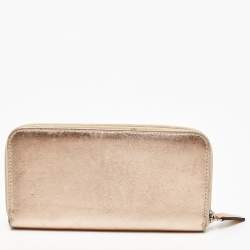 Pre Owned Dolce & Gabbana Metallic Rose Gold Leather Zip Around Wallet
