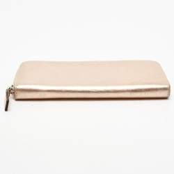 Pre Owned Dolce & Gabbana Metallic Rose Gold Leather Zip Around Wallet