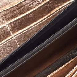 Pre Owned Dolce & Gabbana Metallic Rose Gold Leather Zip Around Wallet