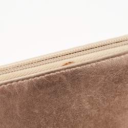 Pre Owned Dolce & Gabbana Metallic Rose Gold Leather Zip Around Wallet