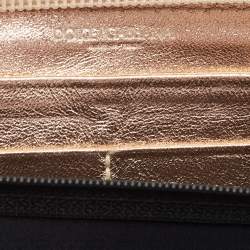 Pre Owned Dolce & Gabbana Metallic Rose Gold Leather Zip Around Wallet