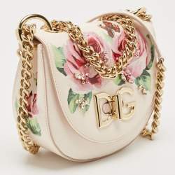 Dolce & Gabbana Light Pink Floral Print Leather Embellished Wifi Bag