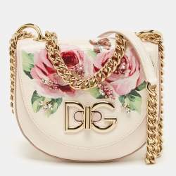 Dolce & Gabbana Light Pink Floral Print Leather Embellished Wifi Bag