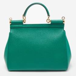 Pre Owned Dolce & Gabbana Green Leather Medium Miss Sicily Top Handle Bag