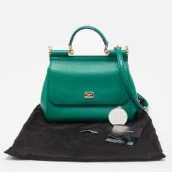 Pre Owned Dolce & Gabbana Green Leather Medium Miss Sicily Top Handle Bag