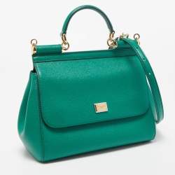 Pre Owned Dolce & Gabbana Green Leather Medium Miss Sicily Top Handle Bag