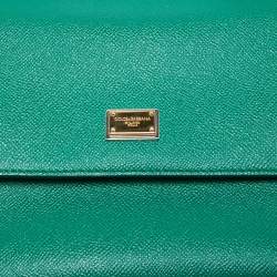Pre Owned Dolce & Gabbana Green Leather Medium Miss Sicily Top Handle Bag