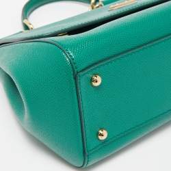 Pre Owned Dolce & Gabbana Green Leather Medium Miss Sicily Top Handle Bag