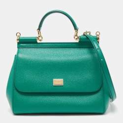 Pre Owned Dolce & Gabbana Green Leather Medium Miss Sicily Top Handle Bag