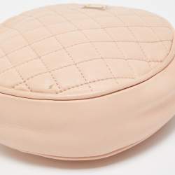 Pre Owned Dolce & Gabbana Peach Quilted Leather Miss Glam Round Shoulder Bag
