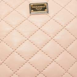 Pre Owned Dolce & Gabbana Peach Quilted Leather Miss Glam Round Shoulder Bag