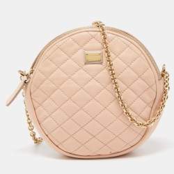 Pre Owned Dolce & Gabbana Peach Quilted Leather Miss Glam Round Shoulder Bag