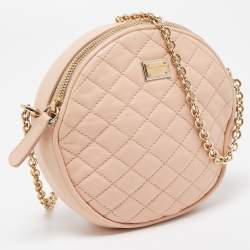 Pre Owned Dolce & Gabbana Peach Quilted Leather Miss Glam Round Shoulder Bag