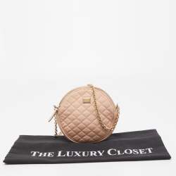 Pre Owned Dolce & Gabbana Peach Quilted Leather Miss Glam Round Shoulder Bag