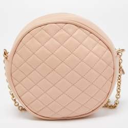 Pre Owned Dolce & Gabbana Peach Quilted Leather Miss Glam Round Shoulder Bag