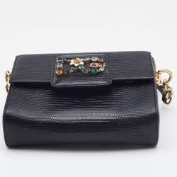 Pre Owned Dolce & Gabbana Black Lizard Embossed Leather DG Millennials Shoulder Bag