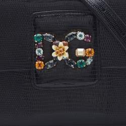 Pre Owned Dolce & Gabbana Black Lizard Embossed Leather DG Millennials Shoulder Bag