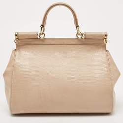 Pre Owned Dolce & Gabbana Beige Lizard Embossed Leather Medium Miss Sicily Top Handle Bag