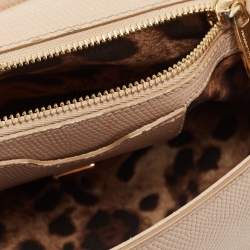 Pre Owned Dolce & Gabbana Beige Lizard Embossed Leather Medium Miss Sicily Top Handle Bag