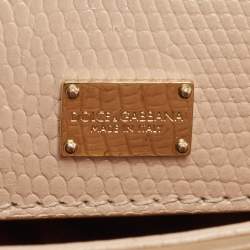 Pre Owned Dolce & Gabbana Beige Lizard Embossed Leather Medium Miss Sicily Top Handle Bag
