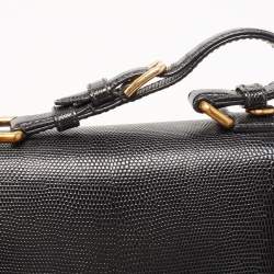 Pre Owned Dolce & Gabbana Black Lizard Embossed Leather Medium Miss Monica Top Handle Bag
