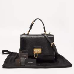 Pre Owned Dolce & Gabbana Black Lizard Embossed Leather Medium Miss Monica Top Handle Bag