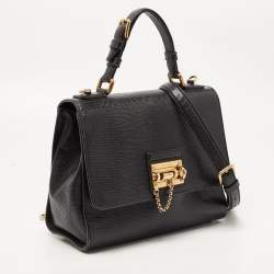 Pre Owned Dolce & Gabbana Black Lizard Embossed Leather Medium Miss Monica Top Handle Bag