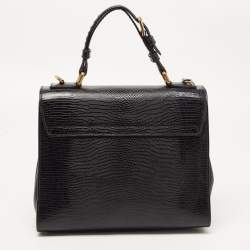 Pre Owned Dolce & Gabbana Black Lizard Embossed Leather Medium Miss Monica Top Handle Bag