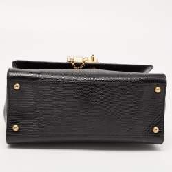 Pre Owned Dolce & Gabbana Black Lizard Embossed Leather Medium Miss Monica Top Handle Bag