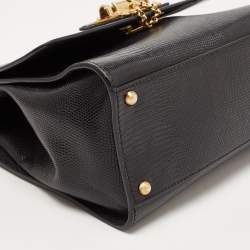 Pre Owned Dolce & Gabbana Black Lizard Embossed Leather Medium Miss Monica Top Handle Bag