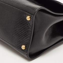 Pre Owned Dolce & Gabbana Black Lizard Embossed Leather Medium Miss Monica Top Handle Bag