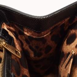 Pre Owned Dolce & Gabbana Black Lizard Embossed Leather Medium Miss Monica Top Handle Bag