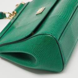 Pre Owned Dolce and Gabbana Green Lizard Embossed Leather Small Miss Sicily Top Handle Bag