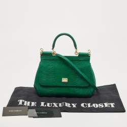 Pre Owned Dolce and Gabbana Green Lizard Embossed Leather Small Miss Sicily Top Handle Bag