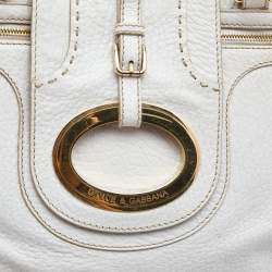 Pre Owned Dolce & Gabbana White Leather Zip Tote