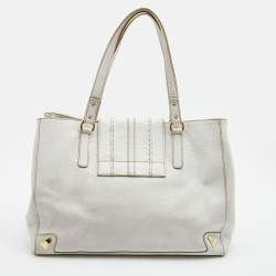 Pre Owned Dolce & Gabbana White Leather Zip Tote