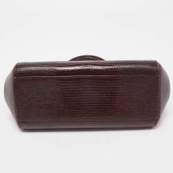 Pre Owned Dolce & Gabbana Burgundy Lizard Embossed Leather Small Miss Sicily Top Handle Bag