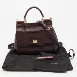 Pre Owned Dolce & Gabbana Burgundy Lizard Embossed Leather Small Miss Sicily Top Handle Bag