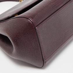 Pre Owned Dolce & Gabbana Burgundy Lizard Embossed Leather Small Miss Sicily Top Handle Bag